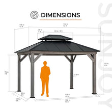 Sunjoy 10x12 ft. Wood Gazebo Outdoor Patio Cedar Framed Steel Hardtop Black + Gray Wood