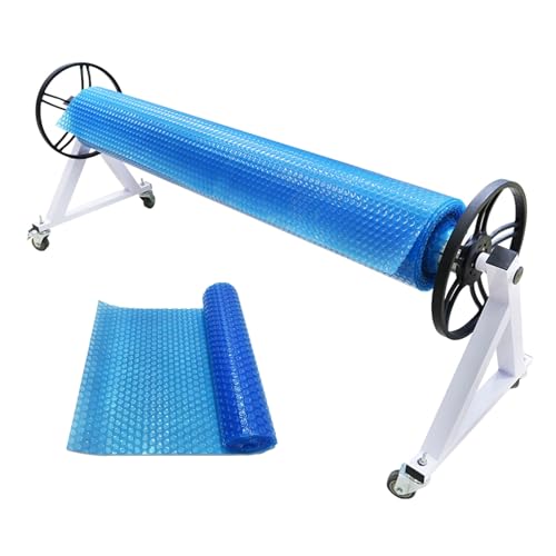 OREKPOT Pool Reel System for Pool Covers Pool Cover Roller Telescopic Aluminum with Wheels Pool Solar Blanket Reel for Inground/Above Ground Swimming Pools，No Edging 500UM