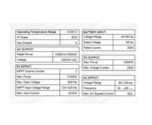 10KW 48V Off-Grid Solar Inverter, 120/240V Split Phase 200A MPPT Charge