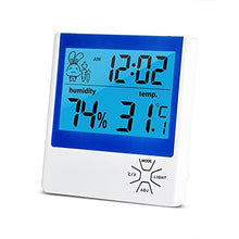 LCD Temperature Humidity Meter Backlight Indoor Outdoor Digital Hygrometer Thermometer Weather Station with Clock