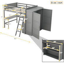 Jintop Full Over Full Bunk Bed with Storage Drawers and Cabinet Grey