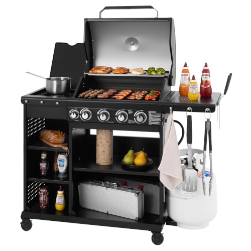 Royal Gourmet OK4002T 4-Burner Gas Grill with Side Burner & Storage Shelves