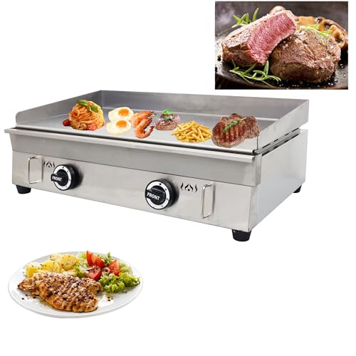 TECHTONGDA LPG Gas Countertop Flat Top Griddle Commercial Stainless Steel Griddle Grill Hot Plate BBQ Teppanyaki Grill with Adjustable Temperature Control for Restaurant Kitchen 2800Pa 28.94x16.14 in