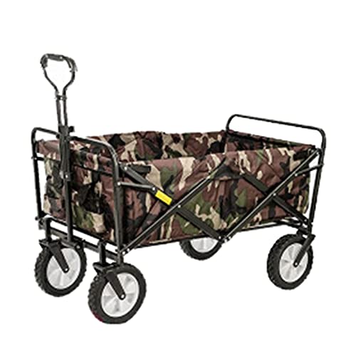 Folding Wagon, Utility Trolley Outdoor Cart,with Rubber Universal Wheels,for Camping Garden Beach All Terrain with Side Bag
