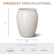 Emissary - Tall Jar Planter, White 16x20 H