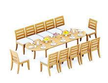 TeakStation 12 Seater Grade-A Teak Wood 13 Pc Dining Set: 118" Double Extension Oval Table and 12 Atnas Armless Chairs #31AT2600