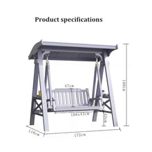 Wooden Patio Porch Swing Chair with Adjustable Canopy，Wooden Porch Swing 2-Seater,Double Shelf,Heavy Duty 600 LBS,for Outdoor Patio Garden Yard(Silver)
