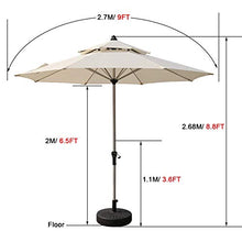 3WWWQMAA8 Outdoor Aluminum Patio Umbrella, Double Top Garden Parasol 9FT/2.7M Market Table Umbrella with Deck & Base for Deck, Pool, Beach (Color : Beige) (Khaki) (Beige)