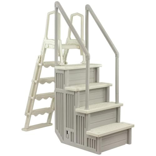 Aqua Select Anti-Slip in-Pool Steps with Outside Flip-Up Ladder, Cloud Gray