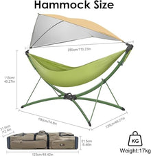 All-in-One Garden Hammock Chair Set - 110" x 75" Durable Nylon, 8-Level Recline, Easy Setup for Camping/Beach (Green)