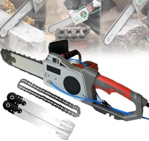 Handheld Electric Concrete Chain Saw - Diamond Wall Cutter with Water-Fed Dust Suppression, Includes 2 Chains & 2 Guide Bars, Max Cutting Depth 35cm, Ideal for Professionals