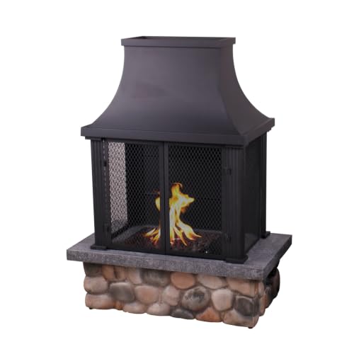 Afterglow Outdoor Propane Fire Pit Table for Patio Garden Backyard Outside Porch, Rectangle Rustic Stacked Stone Firepit Table with Top, Cover & Lava Rocks, 40000 BTU, CSA Certificated, 36"x20"x48"H