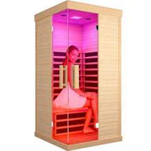 HAOYAYA Indoor Far Infrared Sauna Canadian Hemlock Single Person Spa with Oxygen Bar, 7 Color Therapy, 1420W Low-EMF