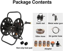 KomNWF LXXW Hose Reel Cart Portable Hose Reel Cart, Metal Hose Holder, Hose Organiser, Portable for Garden Hoses(with 100m Hose)