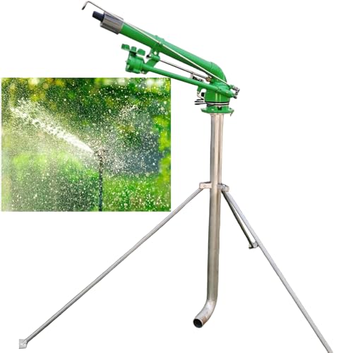 Lawn Sprinkler Spray with Bracket, Farm Irrigation Sprinkler On Tripod Base, 360 Adjustable Heavy-Duty Metal Impulse Large Area Sprinkler, 2" Lawn Sprinkler, for Farmland, Farm, Industrial Dust Remov