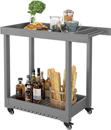 HXYONGN Double-Shelf Grill Table, Portable Trolley with 4 Wheels and Towel Rack, Multifunctional Outdoor Kitchen Cart for Garden and Bar Storage(Grey)