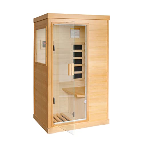 HOSAUNA Far Infrared Sauna 1-Person Canadian Hemlock Wood Indoor Spa 800W