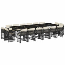 Coespram Large Garden Dining Set 16 Person Black PE Rattan Patio Furniture Set with Adjustable Armrests Folding Chairs and Tempered Glass Top for Backyard Terrace and Balcony