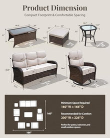 AOUKI Patio Furniture Set with Luxury 6" Cushions, 10 Pieces Swivel Rocking Patio High Back Chairs, Couch and Ottoman, Outdoor Wicker Conversation Set for Deck, Porch, Backyard, Poolside, Beige
