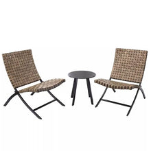KPHYMOD 3 Piece Patio Dining Chairs Table Set, Portable Outdoor Dining Chairs Folding Patio Chairs with Artificial Leather Rattan for Terrace Porch Poolside Yard