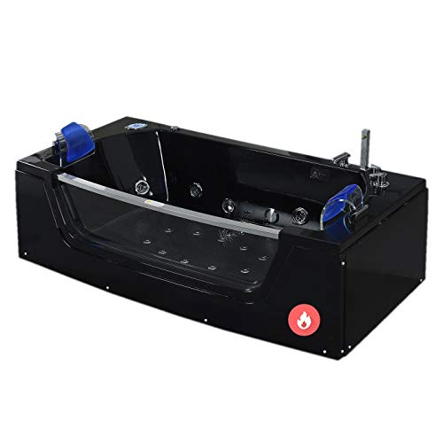 SIMBASHOPPING USA Whirlpool Black Bathtub Hydrotherapy Hot Tub JAMAICA Double Pump + Heater