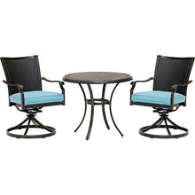 Hanover Traditions 3-Piece Patio Bistro Set with Cushioned Wicker Back Rocker Chairs and Round Table Blue