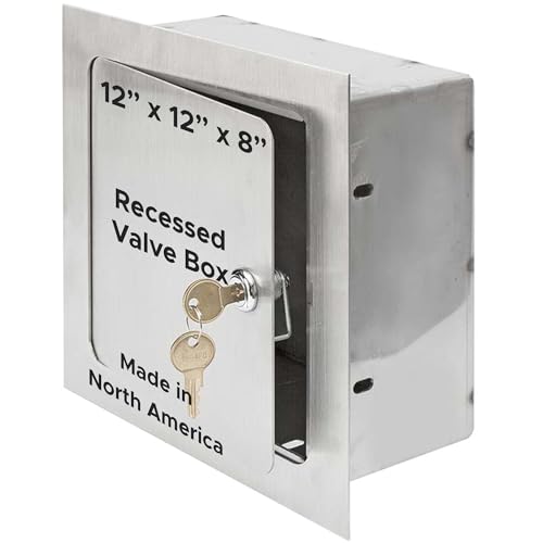 Best 12″ x 12″ x 8″ Recessed Valve Box for Valves & Controls, 16-Gauge Steel Valve Box with Rounded Corners, One-Piece Outer Flange Welded to Box, Concealed Hinge, Cylinder Lock & Key, BA-ARVB