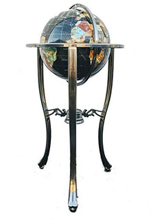 Unique Art Since 1996 Black Pearl Swirl Floorstanding Gemstone Globe with Silver Tripod Stand
