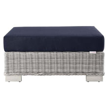 Modway Conway Outdoor Patio Wicker Rattan Ottoman in Light Gray Navy
