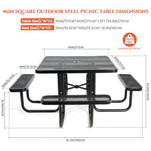 4FT Heavy Duty Picnic Table with 2 Benches,Outdoor Dining Set with Umbrella Hole,Outdoor Patio Dining Table with Thermoplastic-Coated Expanded Metal for Backyard, Garden,Patio (46FT/Black-Square)