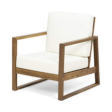 Christopher Knight Home Nyla 3-Piece Acacia Wood Lounge Chair Outdoor Set of 2 and MGO Round Side Table, Patio Accent Chairs with Cushions, Outdoor Patio Furniture Set, Antique White+Teak+Beige