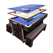 SIMBASHOPPING USA 7FT Multigame Pool Table Blue/Brown Air Hockey + Table Tennis