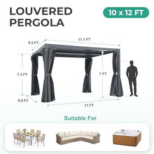 AURESTEAD 10x12 FT Louvered Pergola, Adjustable Aluminum