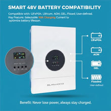 48V 5000W Split Phase Hybrid Solar Inverter to 220V with MPPT Max 6400W PV Input Low Frequency Pure Sine Wave All-in-One Power Charger for Remote Cabin Living(Single Phase)