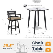 Elegant Outdoor Bar Set with Sintered Stone Table and Swivel Bar Chairs Featuring Aluminum Frame and Weather-Resistant Cushions (Ember Black + Linen Sesame + Aluminium + Sintered Stone + Foam)