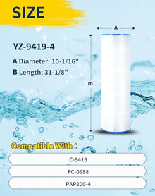 Yoozell Pool Filter Replaces for C-9419, Filbur FC-0688, 931-220, PAP200, SP200, Clean and Clear 200, CC200, Ultral-C5, PP-C5, Darlly 10201, 200 Sq.Ft Swimming Pool Filter Cartridge, 4 Pack