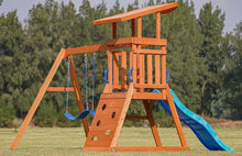 DOLPHIN PLAYGROUND T Wooden Swing Set with Slide and Sandbox for Ages 2-6