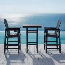 Hassyee 3 Pieces HDPE Black Bar Set with Umbrella Hole and Square High Top Pub Table for Poolside, Lawn, Outdoor Furniture Set with Weather Resistant Frame for Balcony