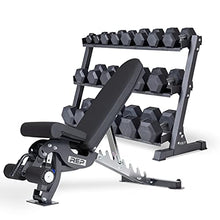 REP Rubber Hex Dumbbell Set 5-50 lbs with 3-Tier Rack and Adjustable Bench AB-3000 OptionB