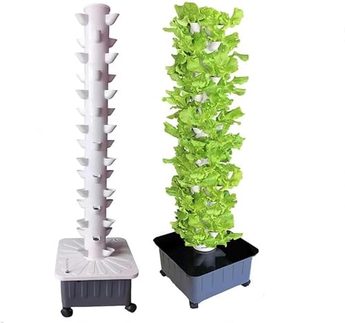 FLTRGO 15 Floors 45 Holes Hydroponics Tower, Aquaponics Grow System, Garden Tower Aeroponics Growing Kit for Herbs, Fruits and Vegetables with Hydrating Pump, Adapter, Net Pots