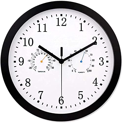 RJYYYDS Classic 12 Inch Outdoor Garden Wall Clock Weatherproof Metal Wall Clock with Thermometer and Hygrometer Quiet Battery-Operated Metal Clock for Garden Fen, Terra, Pool and Home Beau