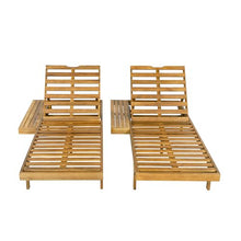 Merax 2-Person Outdoor Chaise Lounge Set with 3-Fold 4" Cushions, Acacia Wood Patio 5-Position Adjustable Reclining Sun Lounger, Convertible Double & Single Pool Lounge Chairs, Teak + Dark Grey