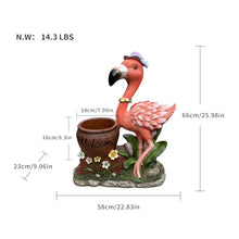 Outdoor Flamingo Planter Urn with Solar LED Lights, Resin Welcome Garden Statue Flower Container for Patio Porch Balcony Courtyard Walkway Lawn Entryway Decorative Yard Accent (Female Flamingo)