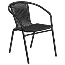 BOWERY HILL 3 Piece Rattan/Glass Square Patio Bistro Set, Black Finish, Includes Table and 2 Chairs, Rippled Glass Top, Lightweight Design, Indoor/Outdoor Use, Commercial or Residential Patio