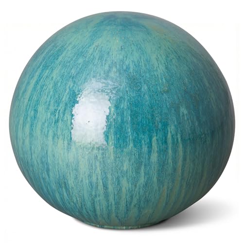 Emissary Handcrafted Ceramic Gazing Ball White Glaze Outdoor Indoor Garden Patio Landscape Yard Planter Decor (Aruba Blue, 20)