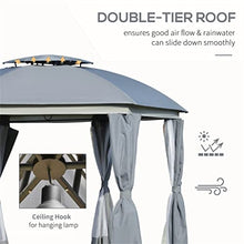 12'x12' Round Outdoor Patio Canopy with Two-Tier Roof, Mesh Sidewalls and Sturdy Steel Frame, Gray