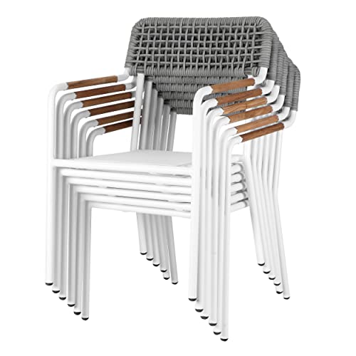 Benzara Shia 22 Inch 4 Side Chair and 2 Armchair Set White and Gray