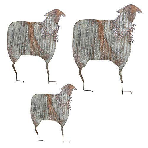 MY SWANKY HOME Rustic Corrugated Metal Sheep Yard Art Set 3 Lawn Garden Decoration Stake