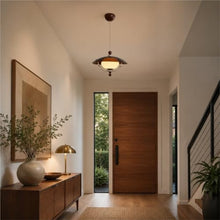 THJS8 Retro Sector Pendant Light Fixture, Brown Acrylic with Cream Globe
