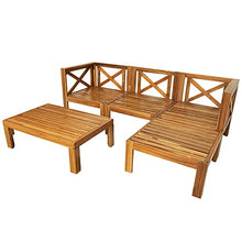Yyuoqafn Outdoor Patio Wood 5-Pcs Sectional Sofa Seating Group Set w/Cushions 2 Corner+1 Armless Sofa+1 Ottoman+1 Tea Table
